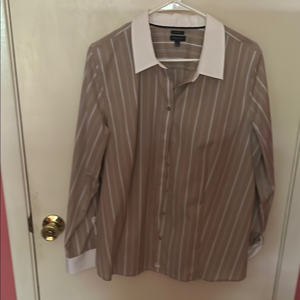 Talbots Brown and White Striped Blouse